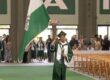 El colegial Alexdariel Solares Nieves desfiló como abanderado en los actos de graduación del RUM. Foto suministrada