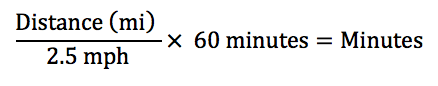 This image is the equation for the steps described above to calculate how many minutes it would take to walk a distance.