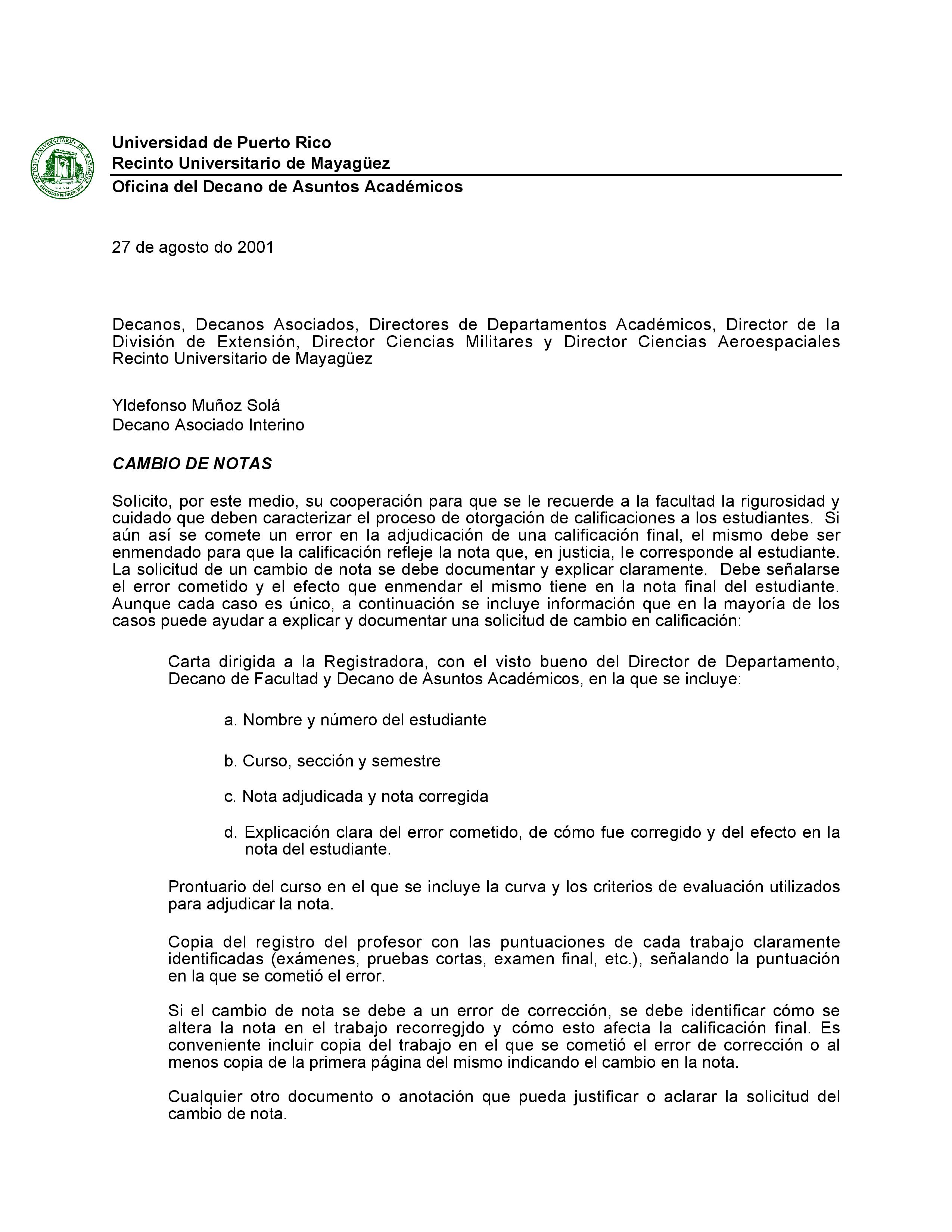 Cambio de Notas