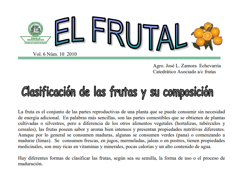 Clasificación de las frutas y su composición