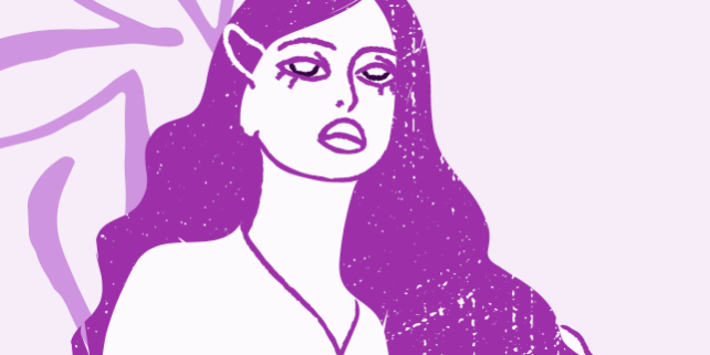 mujer tit ix 8 de marzo Silueta de mujer en morado y blanco para mensaje de la oficina de Título IX