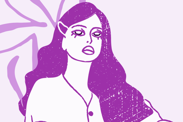 Silueta de mujer en morado y blanco para mensaje de la oficina de Título IX